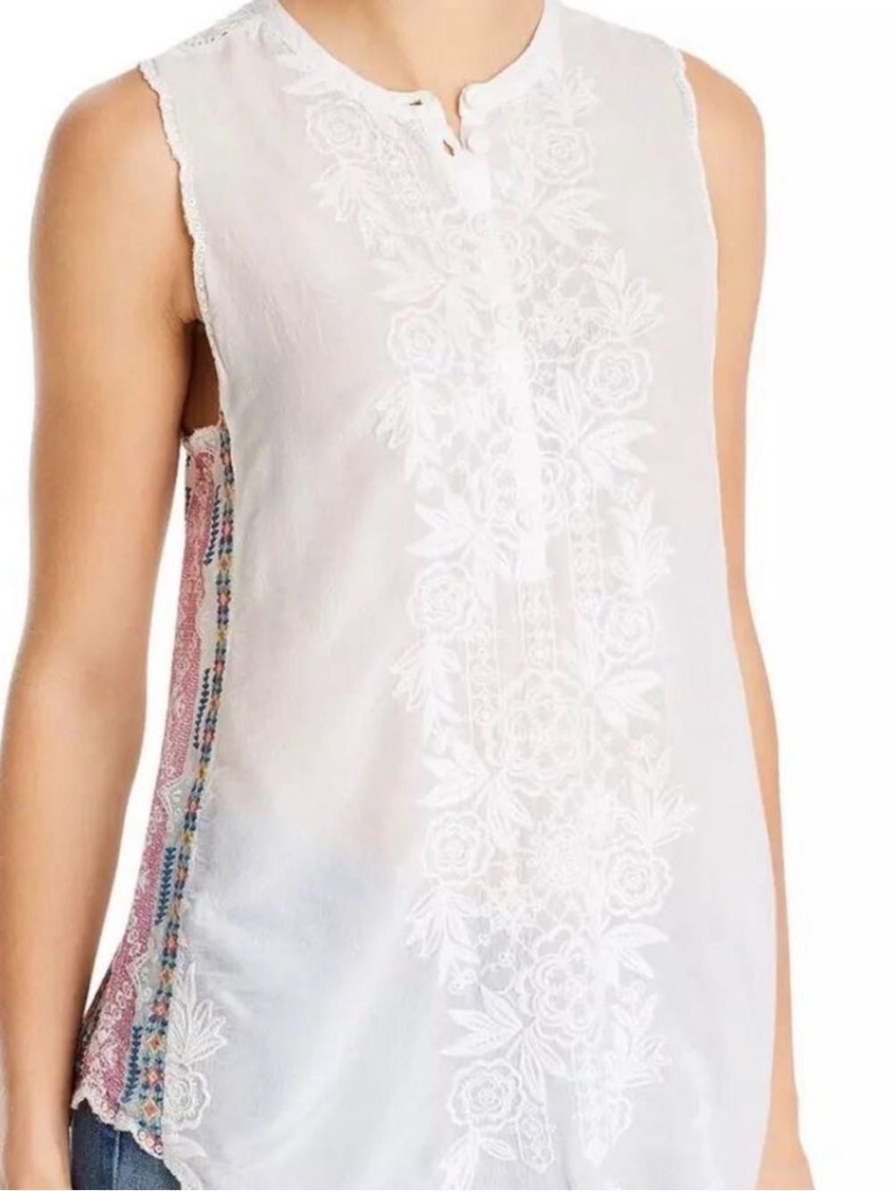Johnny Was Rosslyn Clio Embroidered Sleeveless Button Front Top